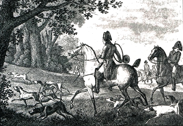 Un rapprocher - Illustration tirée de l'ouvrage La Chasse à travers les Âges - Comte de Chabot (1898) - A. Savaète (Paris) - BnF (Gallica)